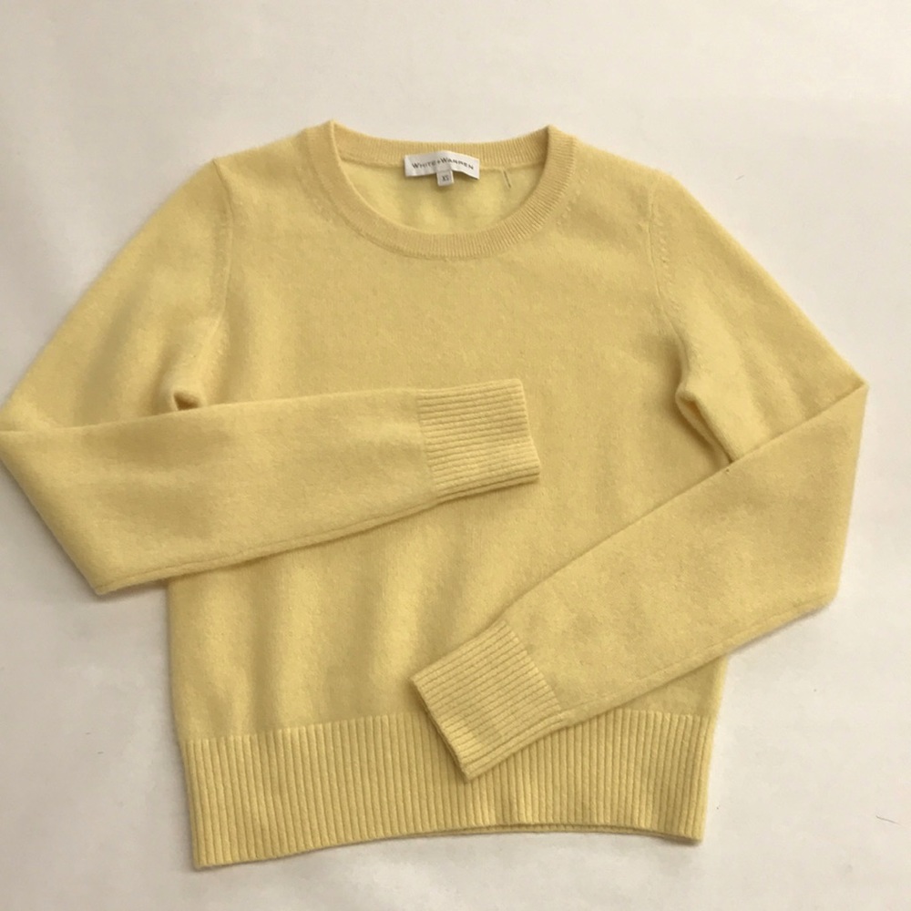 WHITE + WARREN,Cashmere Shrunken Essential Creeneck, Brand New, Yellow, Size XS.